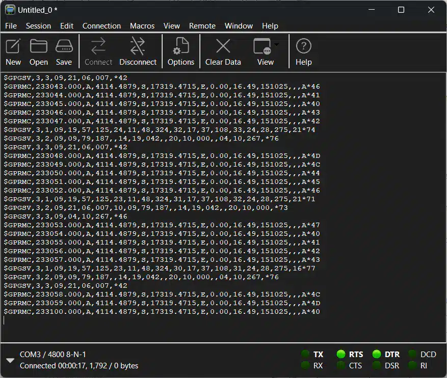 CoolTerm nmea0183 data